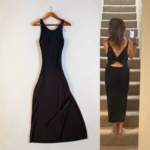Freshman Black Ribbed Maxi Tank Dress with Side Slit